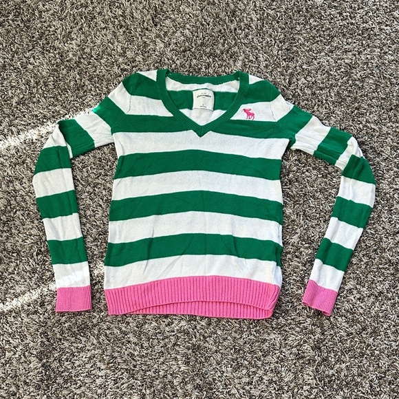 Abercrombie Kids Long Striped Green White Pullover Sweater - Picture 1 of 3
